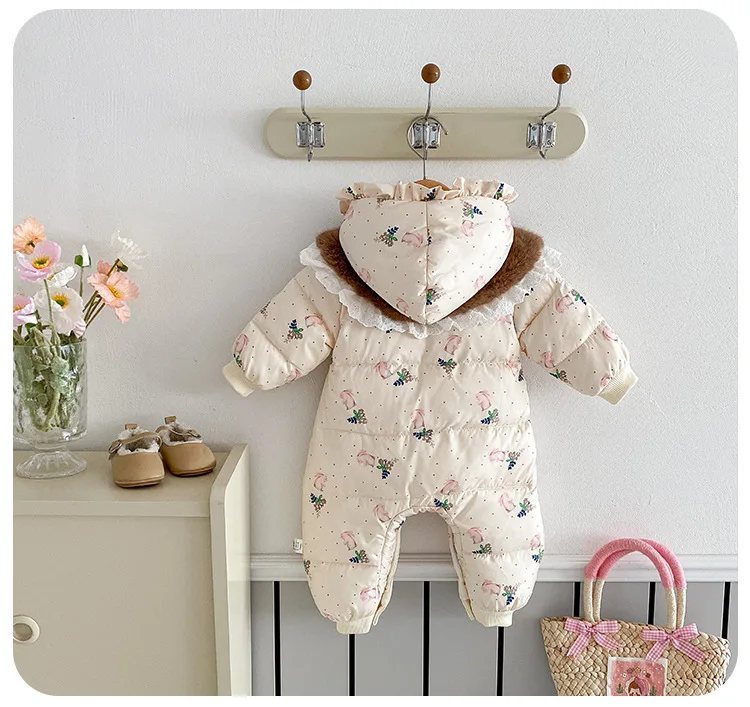 Cekcya Koreanische Baby Mädchen Herbst Winter Overall Nette und Plüsch Blumen Mit Kapuze Säuglings Kleidung Kinder Warme Outdoor Strampler – Detail 7