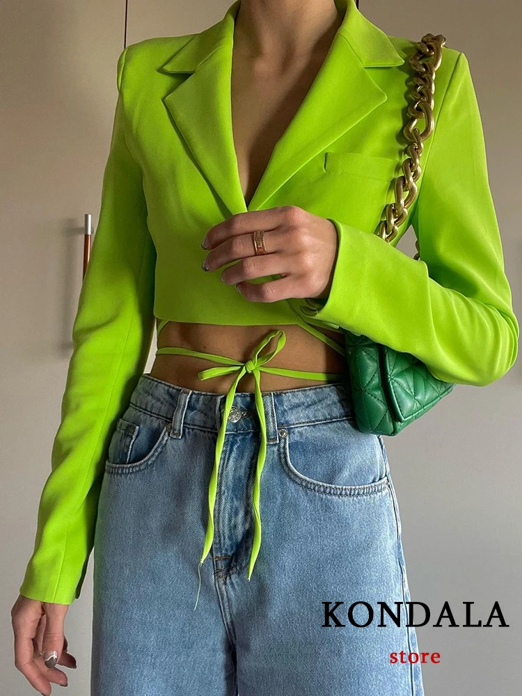 Уличная одежда KONDALA Y2K однотонные Зеленые Короткие блейзеры пикантные куртки на