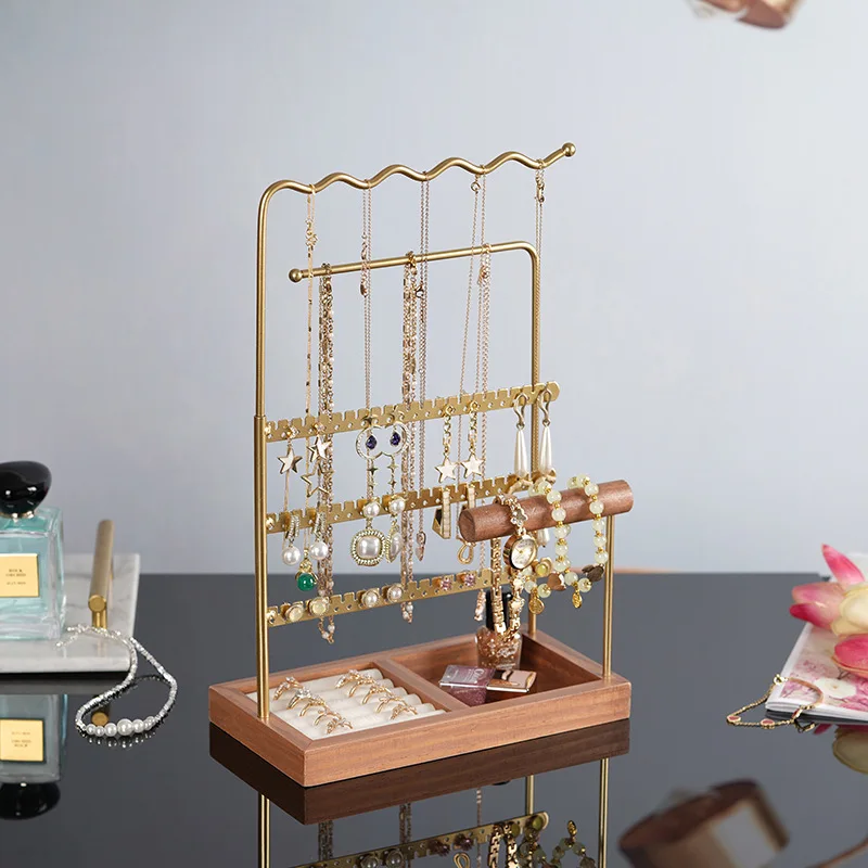 Jewelry Organizer, 7 Tier Black Metal Tabletop Bracelet and Necklace Jewelry Storage Display Tree Rack with Base Ring Tray