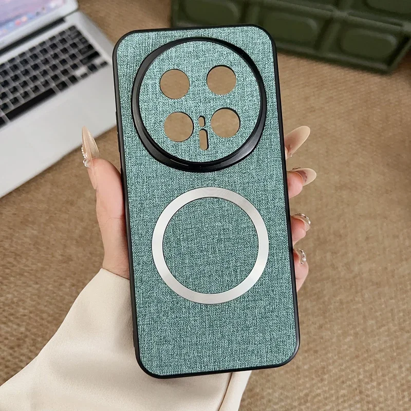 Premium Woven Pattern Magnetic Case with Wireless Charging and Camera Protection - Shockproof Cover