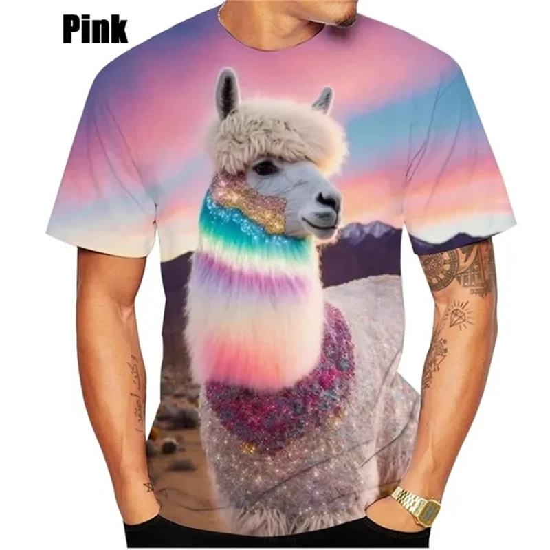 

New Fashion Cute Alpaca Men Women Summer 3D Printed Short Sleeves Mens T Shirt Fresh Casual Fashion Round Neck Sport Tops Tees