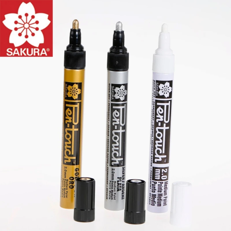 Sakura Permanent Paint Marker 0.7mm/1mm/2mm Waterproof Markers for Tires CD Glass Painting Stationery (Gold Silver White) permanent marker pen marker pens permanent marker permanent markers paint marker pen markers pen art markers paint pen art marker pen