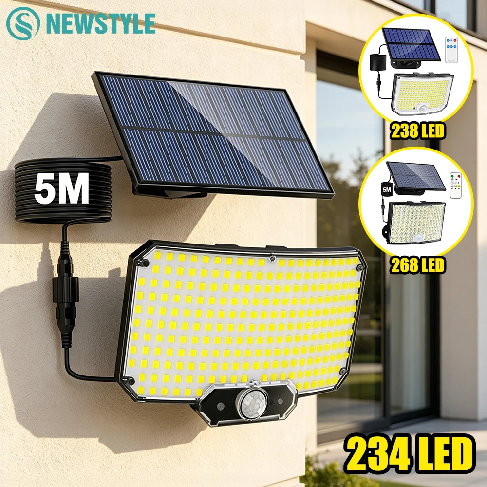 모션 센서가 있는 야외용 태양광 조명 234/268LED 태양광 투광등 방수 태양광 보안 스포트라이트 현관 테라스