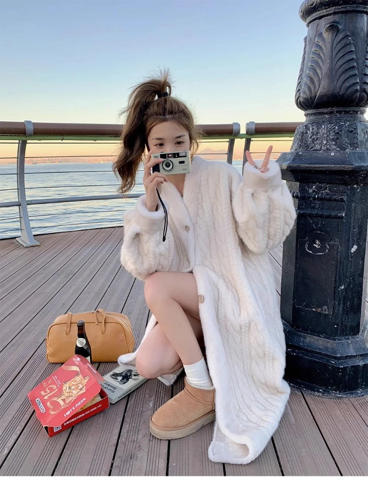 Winter Long Fur Coat Women Thickened Warm Faux Mink Jacket Long Sleeve Single-breasted Korean Chic Windproof Outerwear New