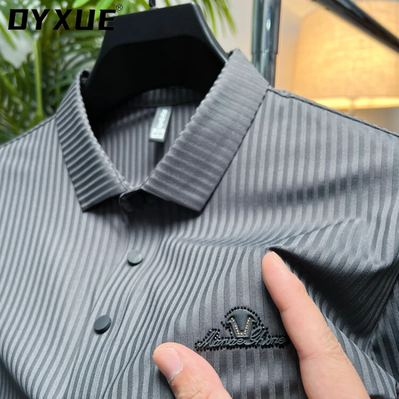 

DYXUE Summer High-end Seamless Design Solid Color Short-sleeved Polo Shirt Men's Ice Silk Lapel T-shirt High-quality Top M-4XL