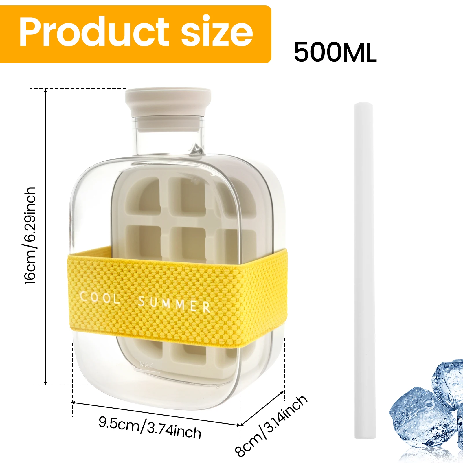 Ice Cube Tray Bottle Kit Silicone Ice Cube Freezer Mold Ice Cube Maker with Lid 12 Grids for Whiskey Cocktail Coffee Accessories