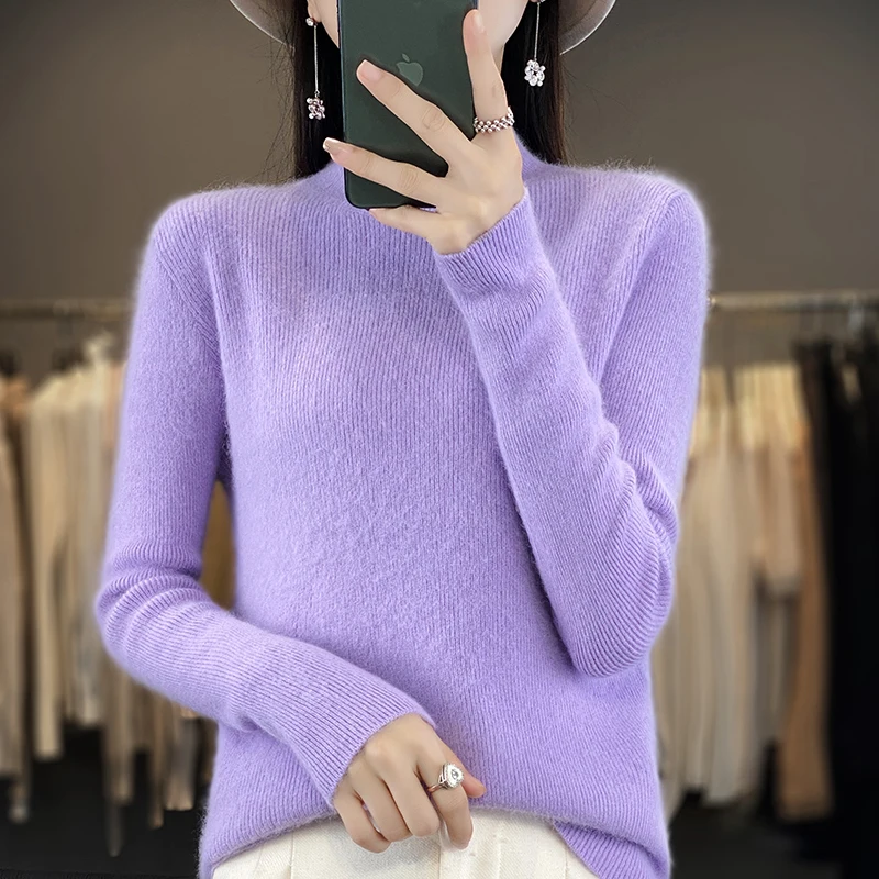 

Новинка 2023, осенне-зимняя одежда Lafarvie, свитер с воротником «хомут» из норкового флиса, Женский вязаный пуловер, корейский стиль, Свободный Топ