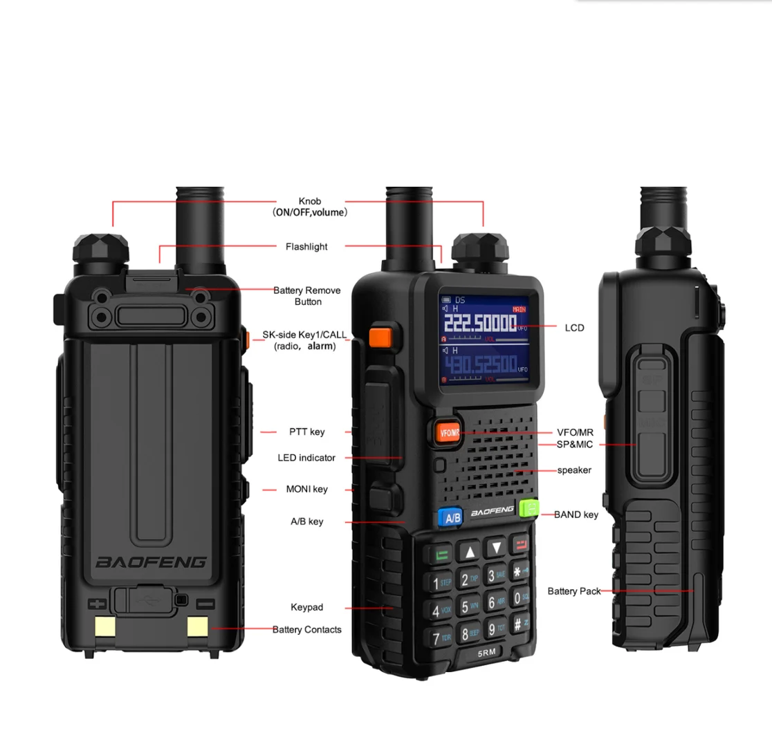2024 New baofeng 5RM 8W multi-band handheld radio 2500mAh 999CH Type-C direct charging long range two-way radio 4