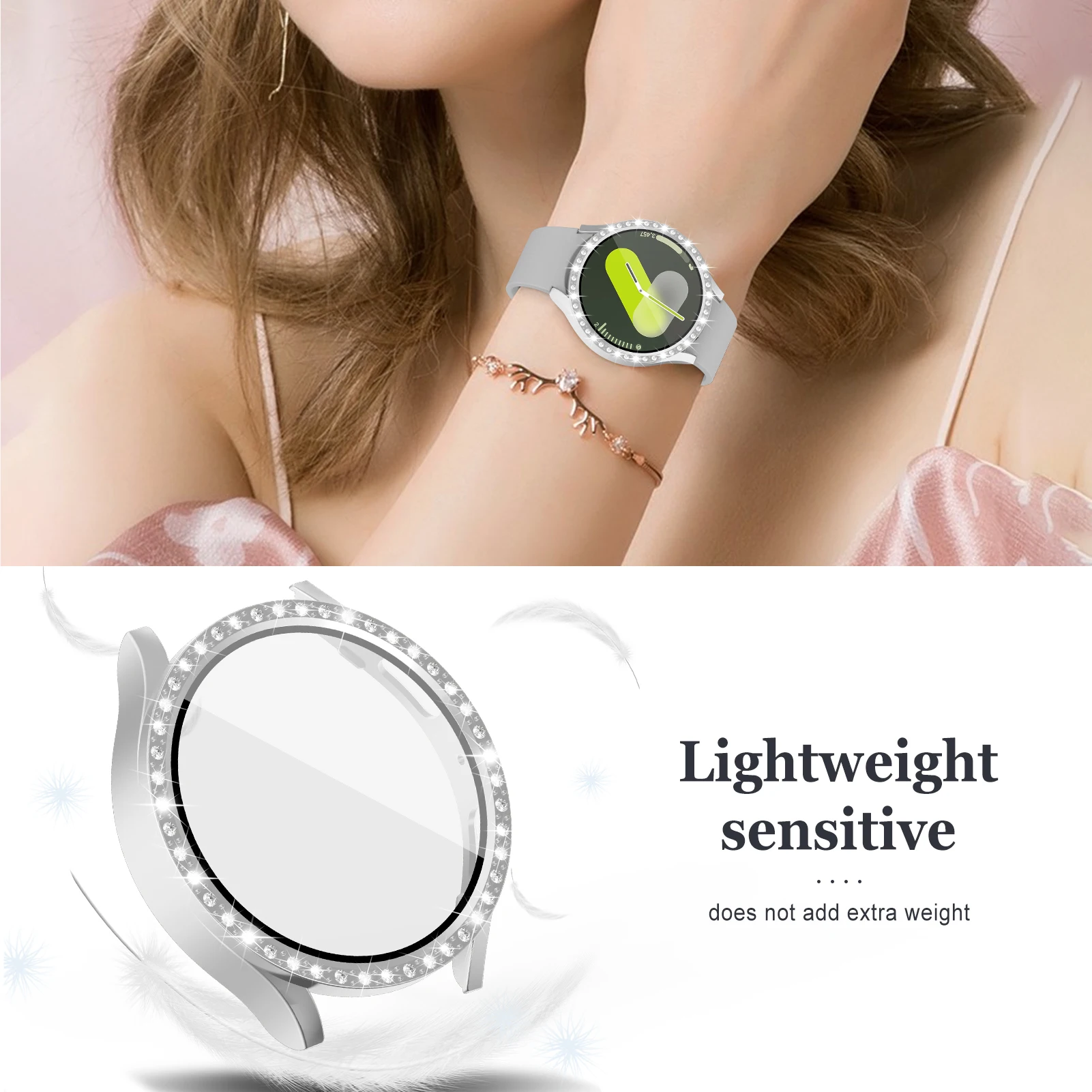 Premium All-Around Bumper Case with Screen Protector for Smartwatch - Crystal Clear Diamond Glass Design