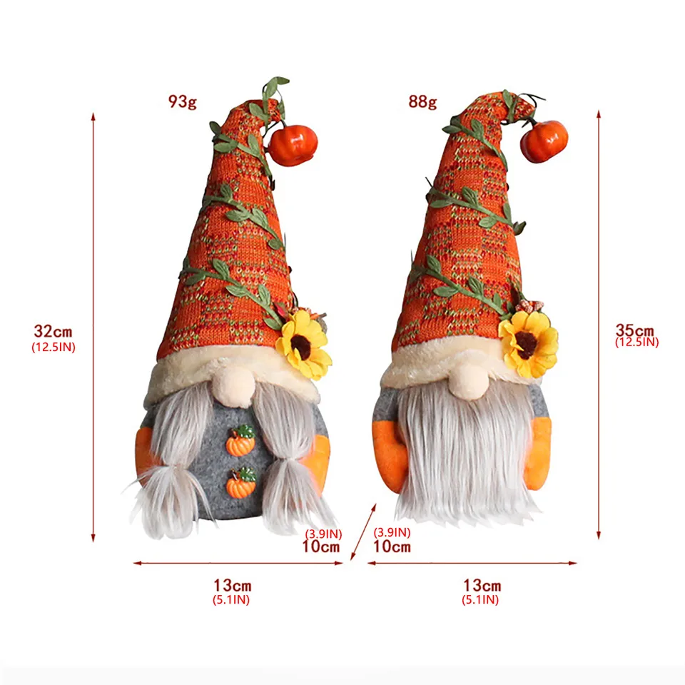 2 Poupées Gnomes Halloween En Peluche - Sans Visage, Chapeau De Sorcière Citrouille - Décoration Table, Maison