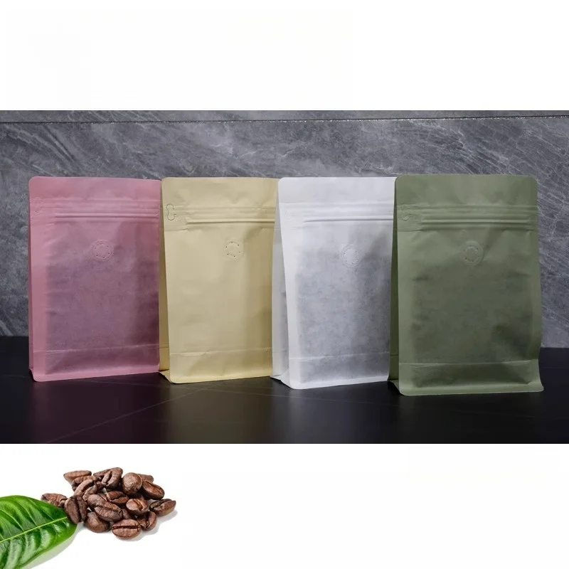 StoBag 컬러 코튼 페이퍼 커피 원두 가방, 밸브 밀봉 포장, 파우더 너트 보관용 재사용 파우치, 250g, 50 개