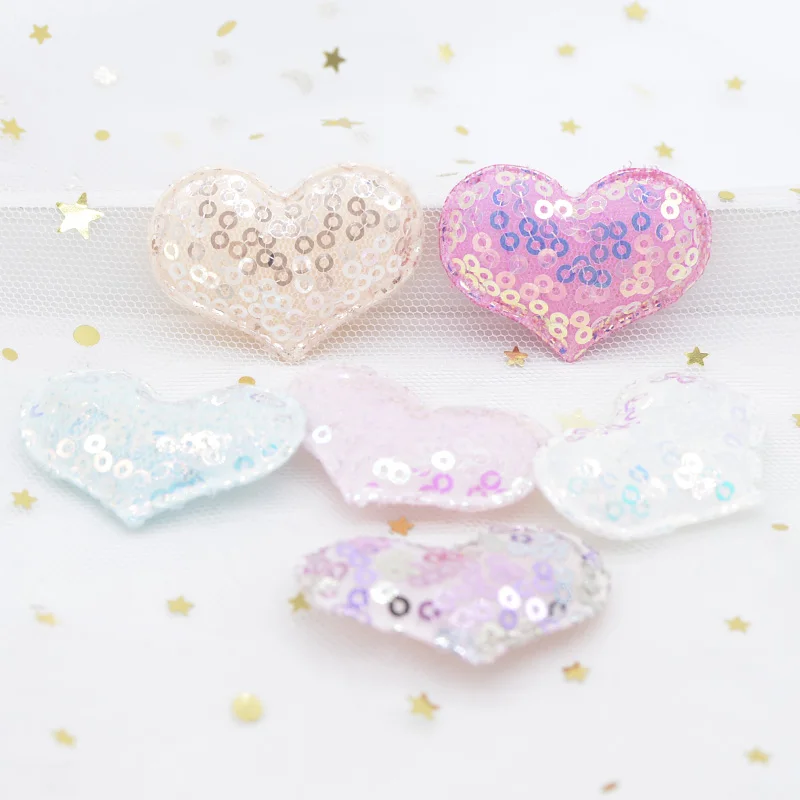 12 Stücke 42*30mm Bling Pailletten Applikationen Herz Gepolstert für DIY Kopfbedeckungen Haarspangen Dekor Kleidung Handwerk Nähzubehör Patches