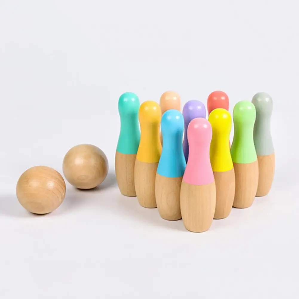 Wooden Bowling Toy Fine Workmanship Safe Use Wooden Kids Indoor Outdoor Bowling Toys Kids Set Interactive Toy