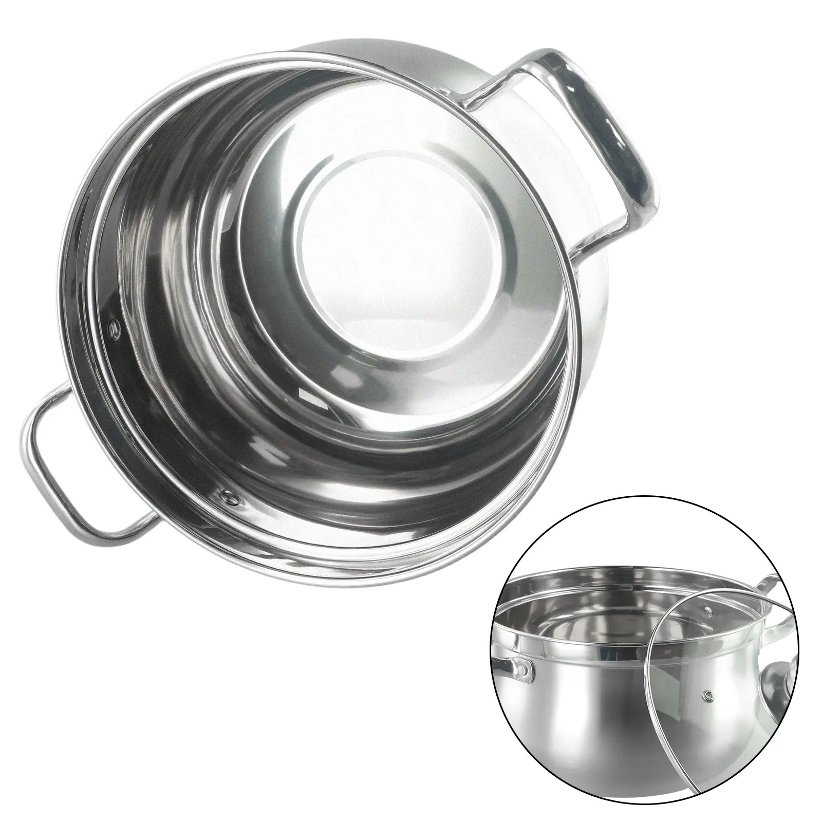

24CM Stainless Steel Induction Base Soup Kitchen Bar Kitchen Bar Cookware Steam Stew Soup Pot Prevent Overflow With Glass Lid