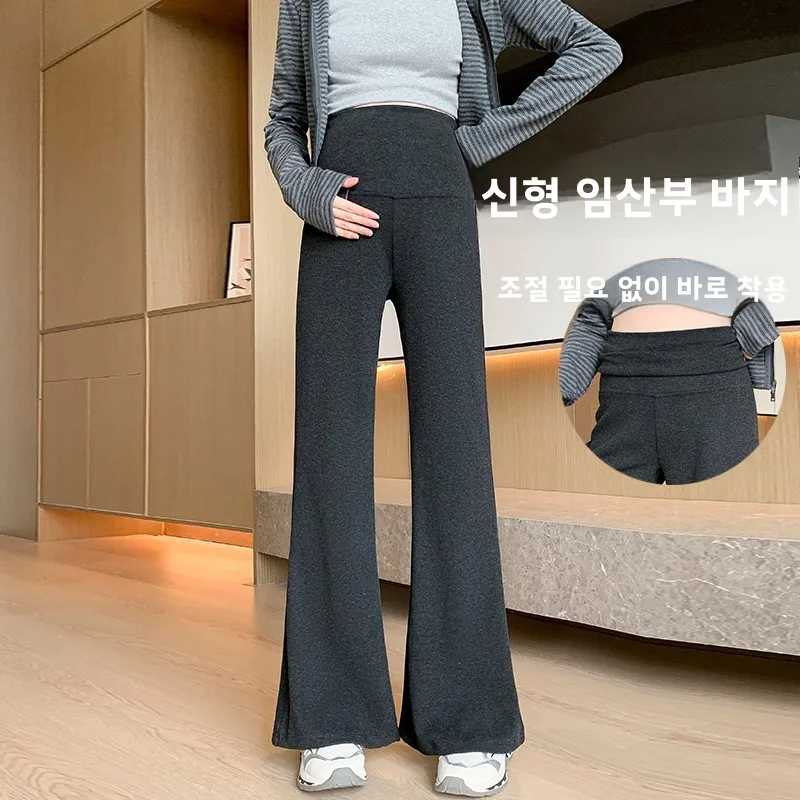 임산부 바지 가을 겨울 캐시미어 니트 배 받침대 없는 아우터 임산부용 긴 바지 편안한 면 폴리에스터