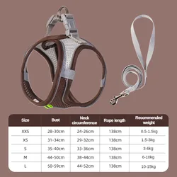 Adjustable Puppy and Cat Harness Vest with Leash and Collar Set - S 3 - 6 Kg (Coffee)