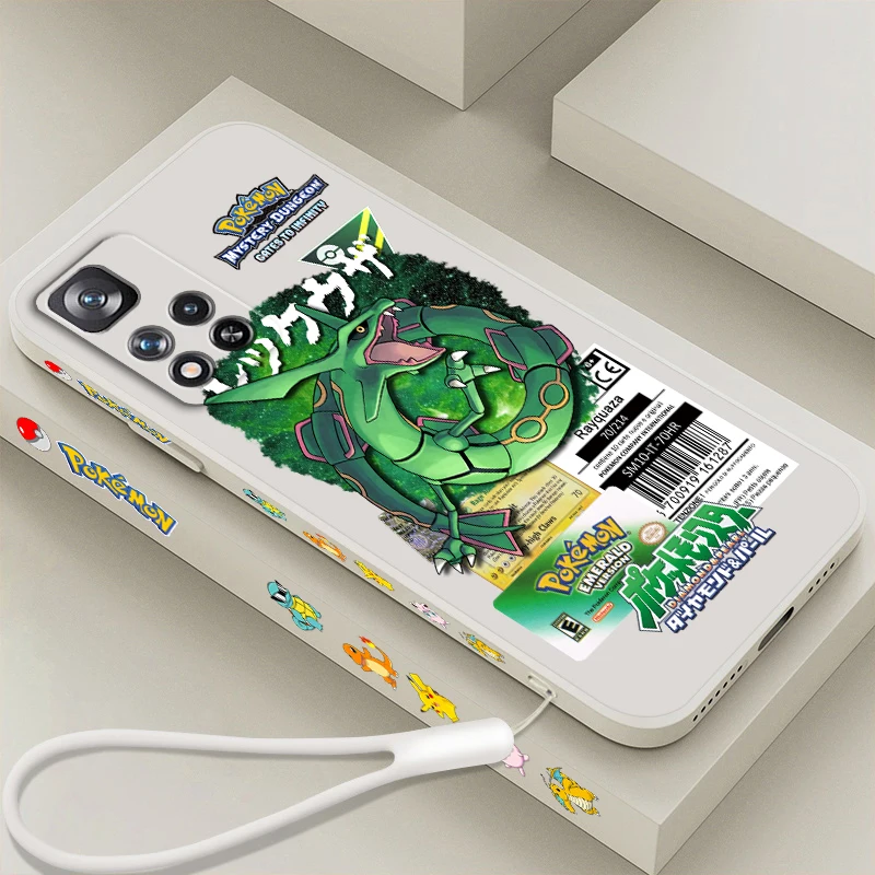 Pokemon Mewtwo Riolu Rayquaza Liquid Left Rope Per Xiaomi Redmi Note 13 12 12S 12R 11 11T 11S 10 10S Pro Plus 5G Funda