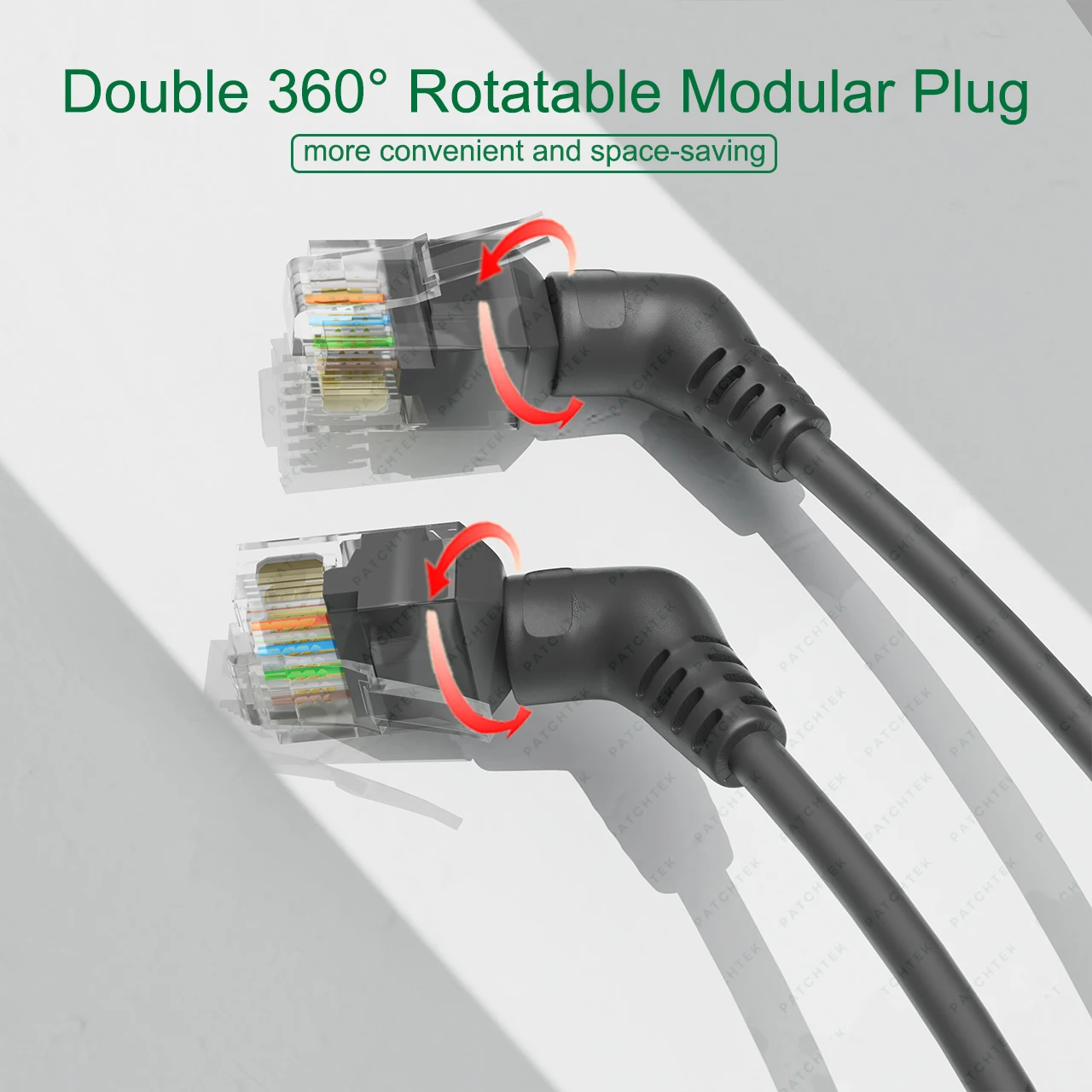 PATCHTEK Cat6A Ethernet Cable 90/360 Degree Rotation Rj45 0.15-5m Slim Patch Cord Lan10G for PC PS5/4/3 Router RJ45 Cable