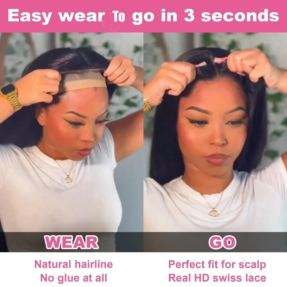 Synthetic straight lace front wig easy to wear glueless pre plucked pre cut upgraded no glue HD lace front wig for women lace front wig