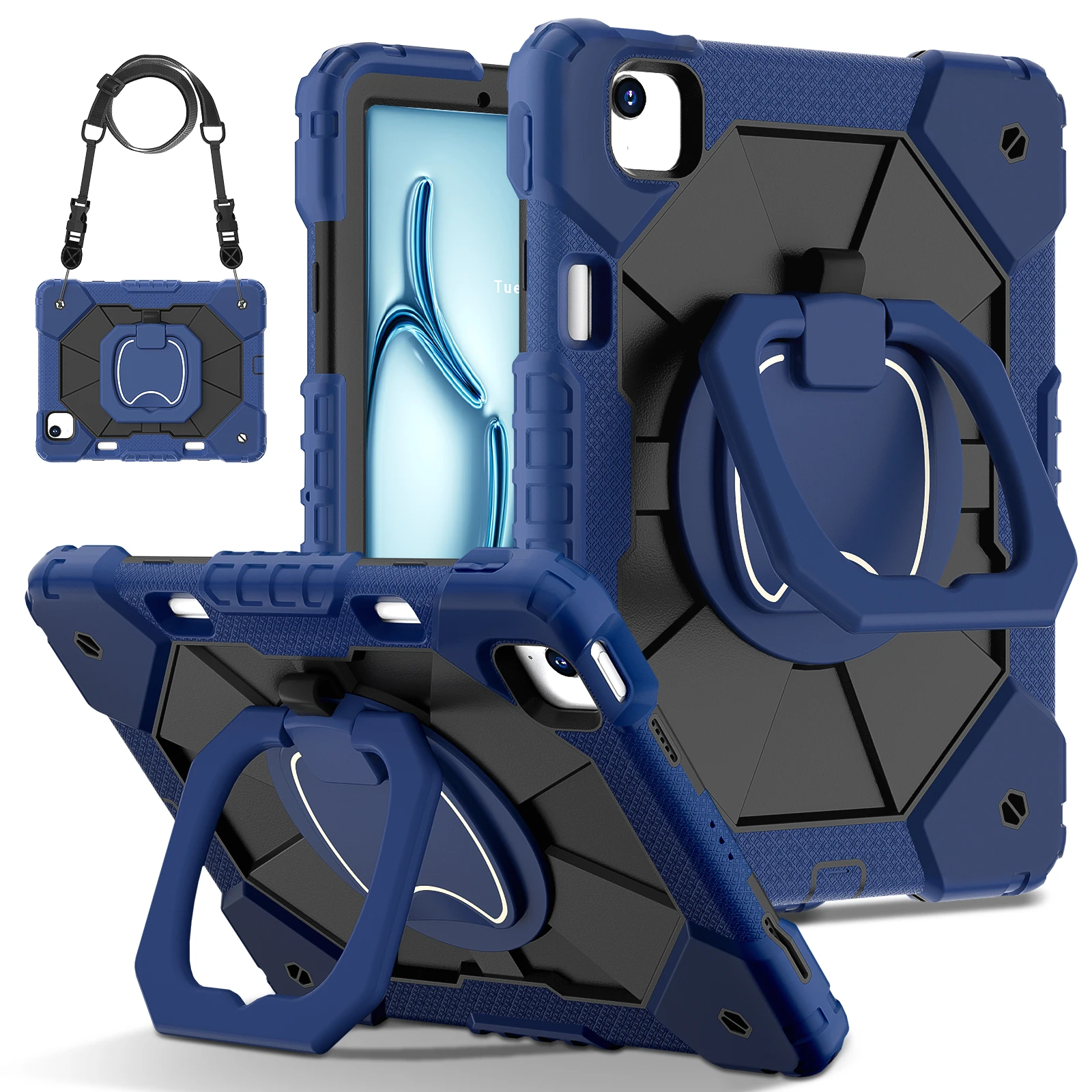 Armor Tablet Case For Ipad Air 11 M3 2025 Gen M2 2024 360 Rotating Heavy Duty Rugged Cover With Pens Slot_voghion.com