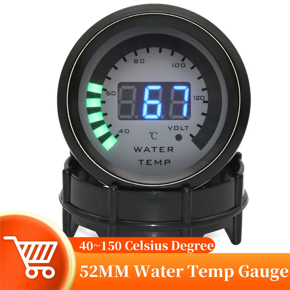 52MM Digital Water Temperature Meter With 1/8NPT Car Temperature Sensor 40~150 Celsius Degree For 12V Gasoline Vehicle