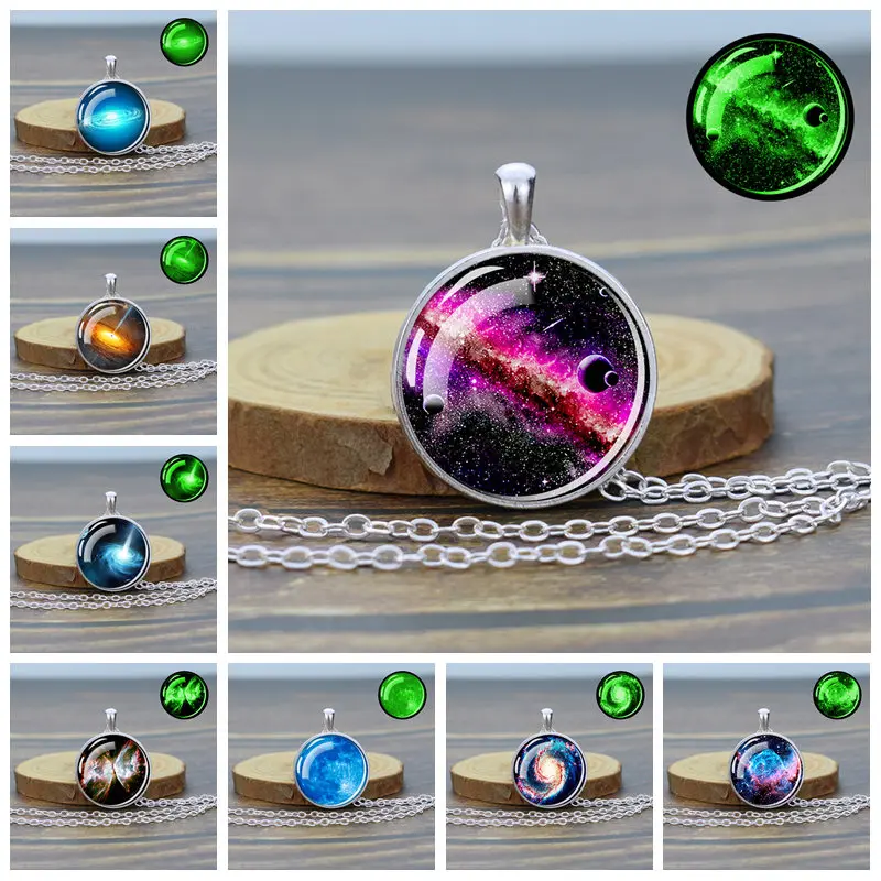 Glow In The Dark Galaxy Necklace Space Planet Pendant Universe Jewelry ...