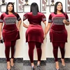 Velvet Slim Pencil Pant Sets Women Casual Two Piece Set Sequins Short Sleeve Long Top Matching Sets Tracksuit Streetwear 2024 1