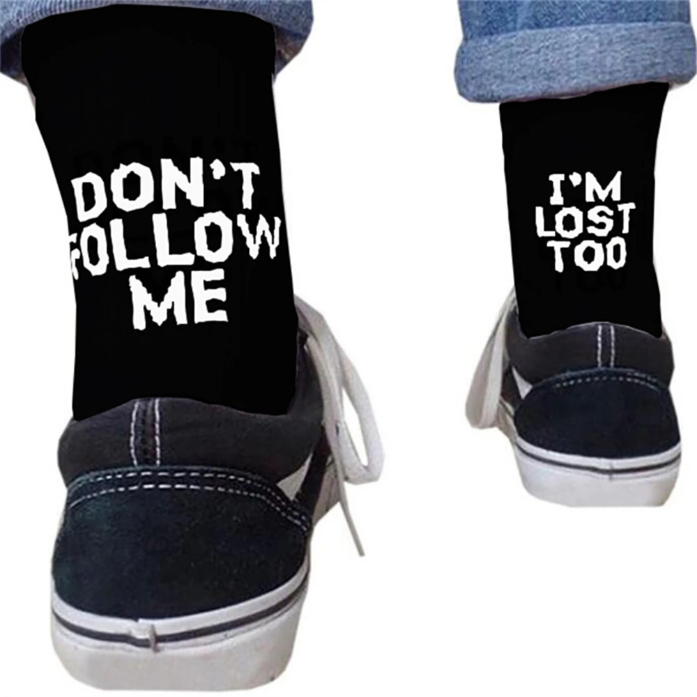 

Drop Ship Autumn Winter Men Funny Harajuku Humor Word Printed Socks Creative Hip Hop Street Skateboard Unisex Crew Happy Sock
