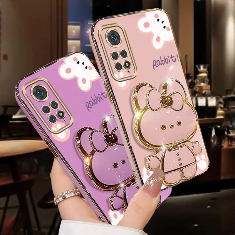 Diamond Wrist Strap Rabbit Phone Holder Case with Stand Cover