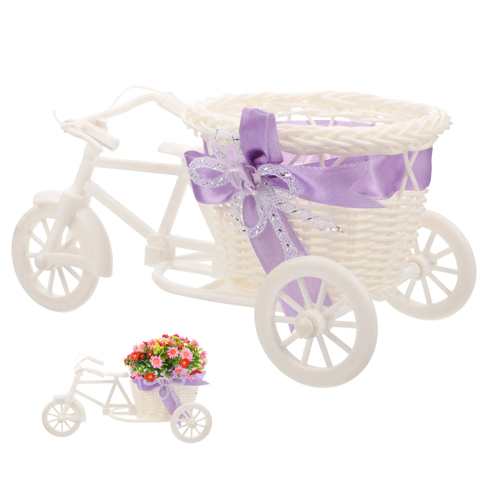 

Woven Storage Basket Tricycle Shaped Flower Basket Tabletop Small Gift Basket Party Woven Flower Basket