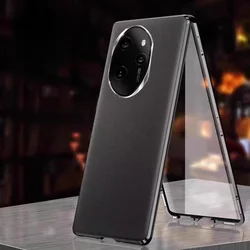 Ultra - Slim Magnetic Glass Case - 360° Full Protection with Leather Back Cover for Honor 200 (B - Black)