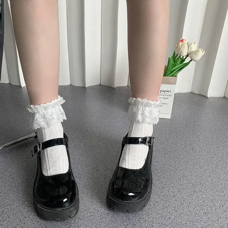 5 Pairs Lolita Sokken Witte Boog Kant Sokken Midden Tube Japanse College Stijl Prinses Sokken Zoete Jk Streetwear Kousen