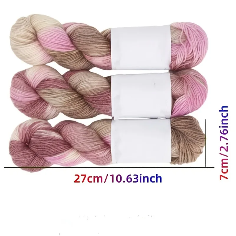 3PCS 300g Set Gradient Hand-Dyed Wool Blend Yarn for DIY Knitting Scarves Sweaters 270Meter/Roll Rainbow Magic Ball Yarn 4