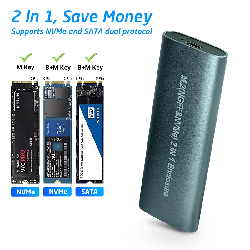 Boitier Ssd M2 Nvme Boîtier SSD NVMe Externe USB-C - Adaptateur M.2 10Gbps - Pour SSD 2230/2242/2260/2280 Ssd Nvme 1to