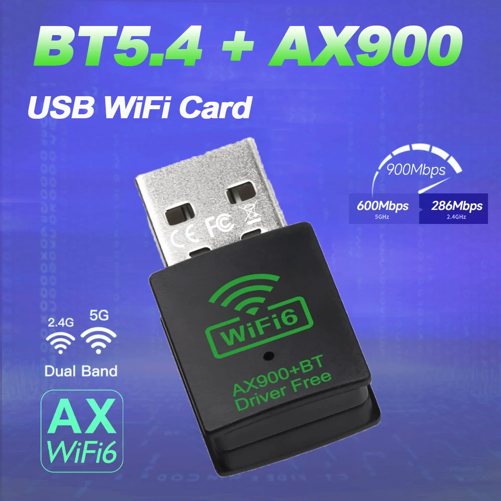 محول واي فاي 6 صغير USB مع بلوتوث 5.4 طراز AX600/AX900، دونجل 2 في 1 ثنائي النطاق 2.4 جيجاهرتز و5 جيجاهرتز، مستقبل شبكة واي فاي لاسلكي USB