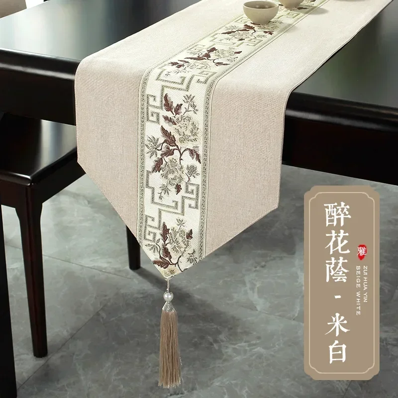 

Cotton Linen Jacquard Table Runners Chinese Style Table Runner with Tassels,Waterproof Oilproof Decorative Table Flag Home Hotel