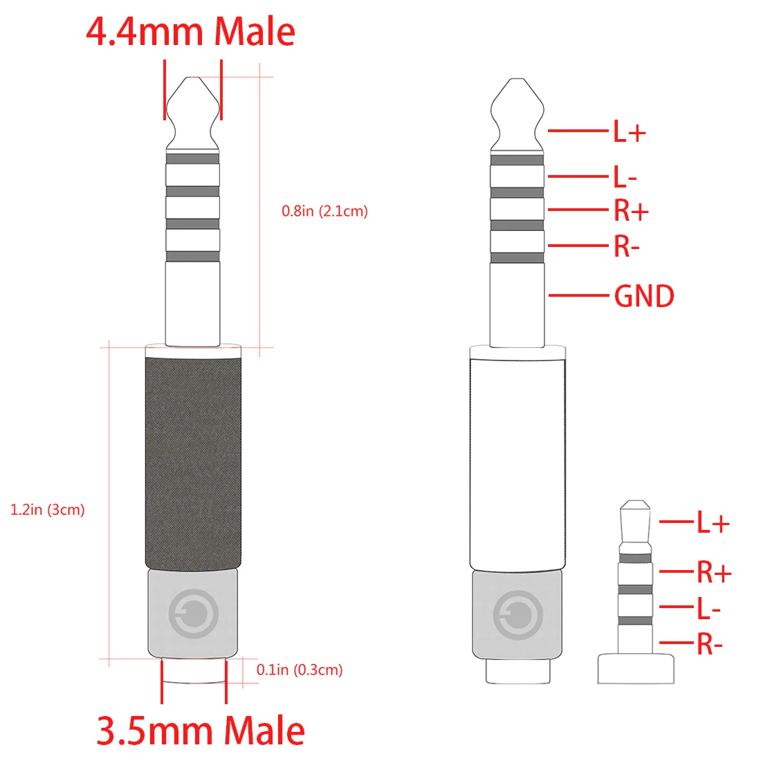 Apollo 4.4mm Balanced Male to 3.5mm Balanced Female Gold-Plated Adapter Compatible with Sony NW-ZX300A, NW-WM1A, PHA-2A