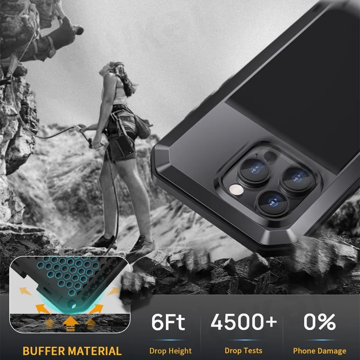 Rugged Shockproof Metal Phone Case with Glass Screen Protection
