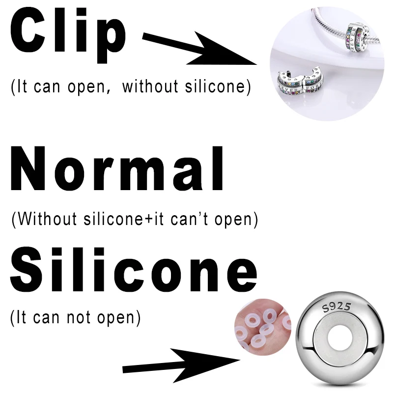 925 Silver Clip Charms Fit Original Pan Bracelet DIY Pave CZ Star Moon Clasp Stopper Bead