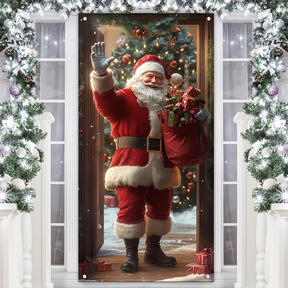 1, langlebiges Vintage-Weihnachtsmann-Türabdeckungs-Banner aus Polyester, Mehrzweck-Artikel für Feiertage und Familienfeiern