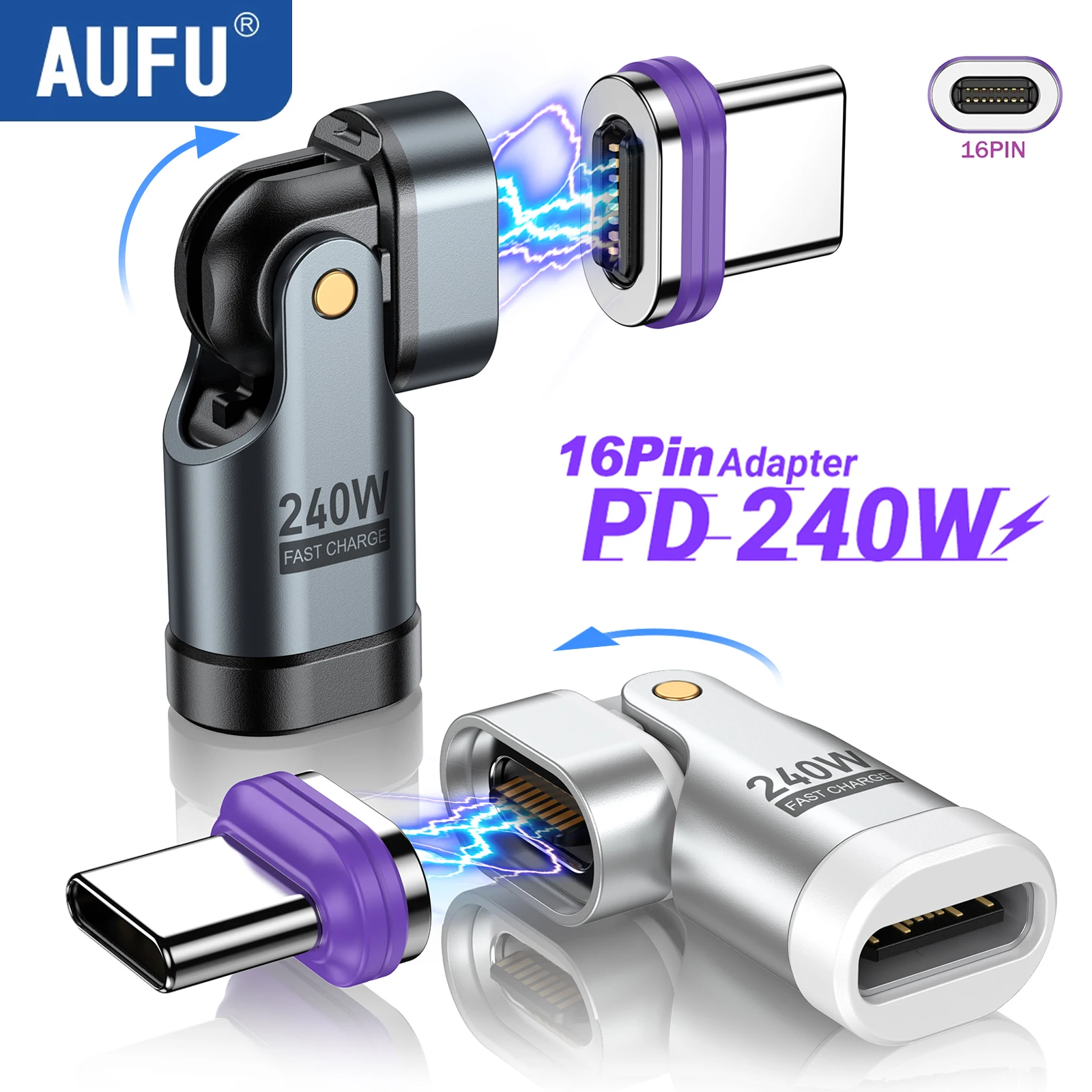 AUFU USB Auf USB-C Magnet Adapter – 2 Stück | 16-Pin, 18W, OTG-fähig | Für IPhone, MacBook, Galaxy & Mehr