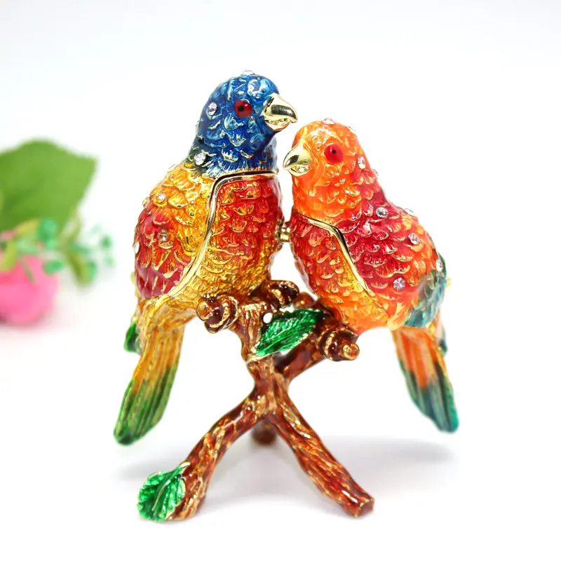 SHINNYGIFTS Enamel Trinket Box New Desk Decorative Love Birds Wedding Gifts to Friends 3