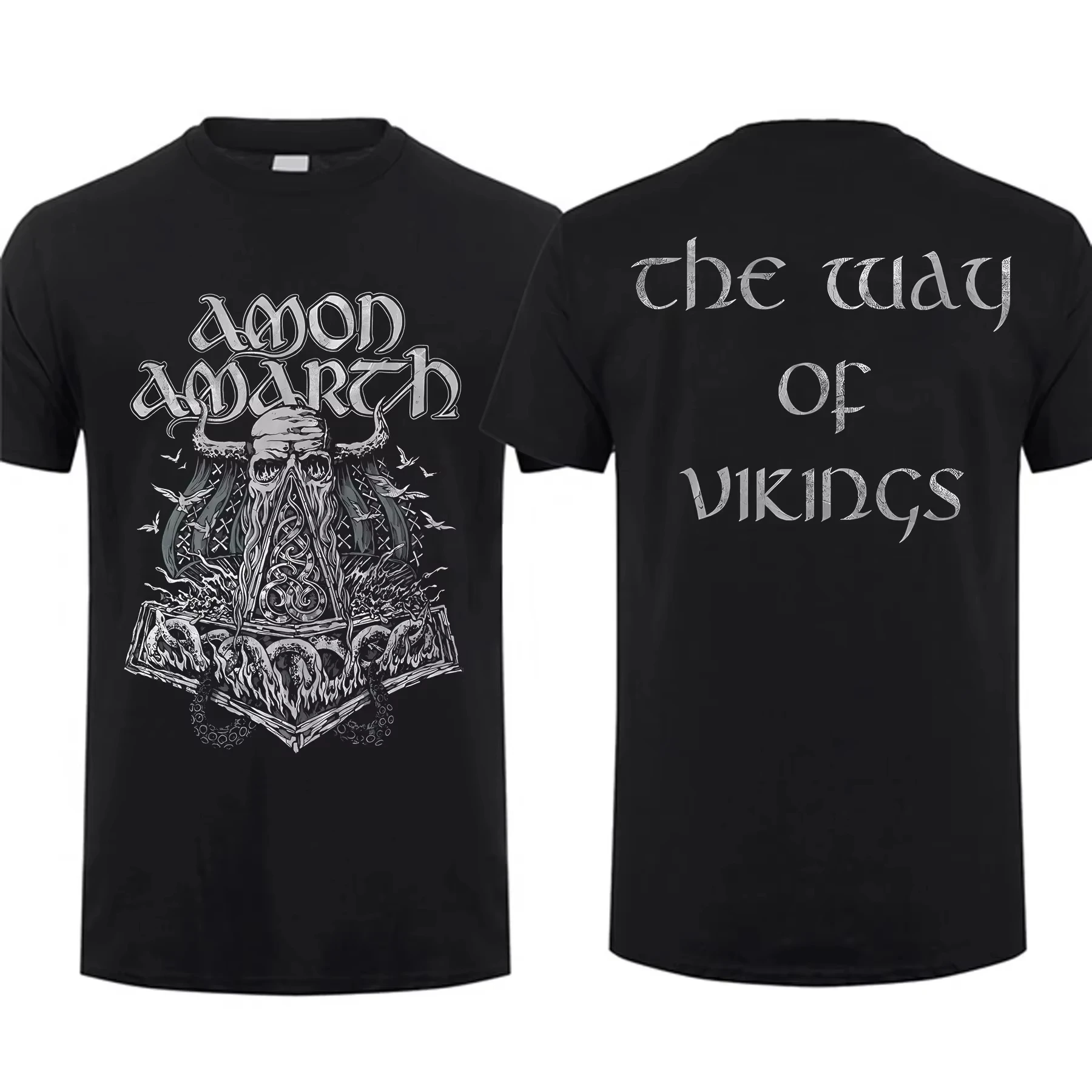 Amon Amarth T Shirt Men Viking Horses Black Double Sided Graphic Oversized Youth Streetwear Fashion
