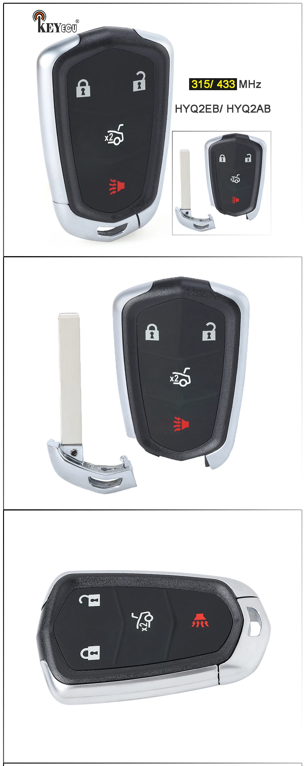Keyforkess 315MHz/ 433MHz ID FCC: HYQ2EB/ HYQ2AB Keyless Smart Remote Key Fob 5 1 6 pulsanti per Cadillac Escalade ESV 2015-2020 - S0dfd33e961eb4290b047e611d2dc9e1bR