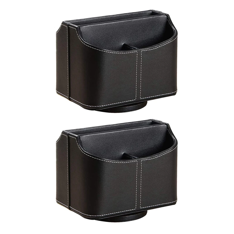 

2X Leather Remote Control Holder,360 Degree Spinning Desk TV Remote Caddy,Bedside Table Organizer