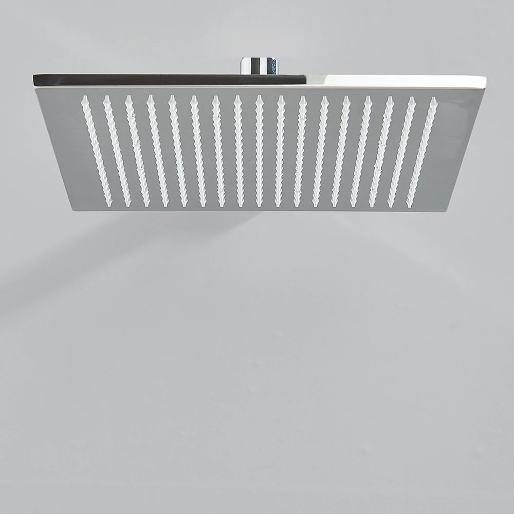 16 inch/40cm Black Rainfall Shower Head LED Light 16" Large Rainfall Faucet Head Square Brass Showerhead 3 Color Changing Head 2