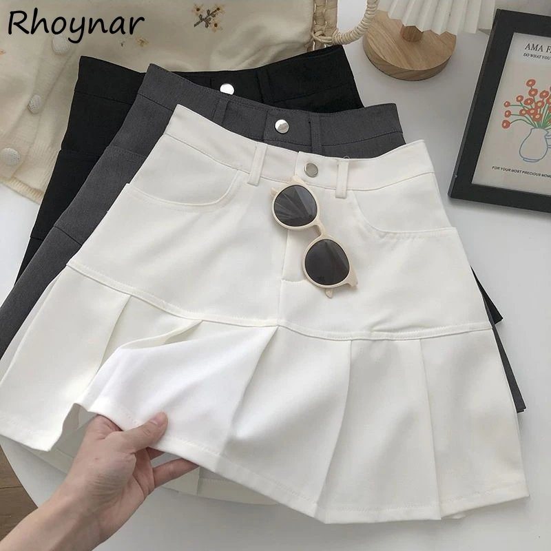 

Solid Skirts Women Simple All-match Casual Streetwear Ulzzang College Design Pleated High Waist Summer Students Popular Trendy