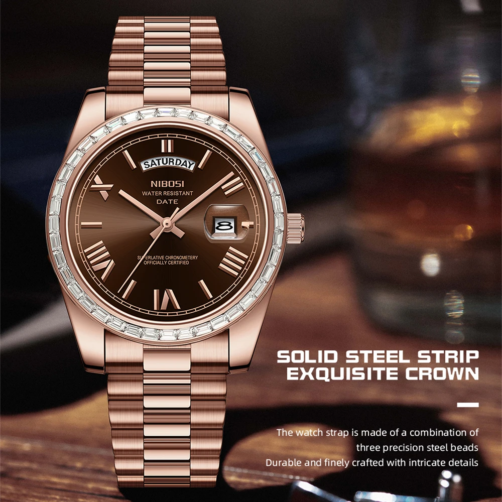 Montre homme NIBOSI luxe étanche acier jour date mouvement Miyota - Montre bracelet homme Role reloj hombre tendance
