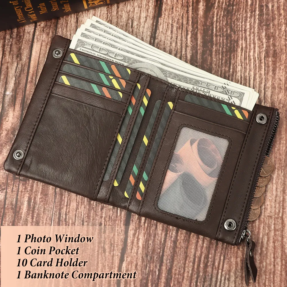 LAREET RFID-Blocking Genuine Leather Men's Wallet with Card Holder and Coin Pocket