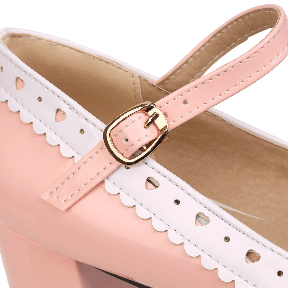 Woman's Block Heel Classic Lolita Shoes Cute Bowknot Strap Buckle Vintage Mary Jane Shoe Patent Leather Platform Pumps Plus Size